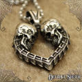 Stainless Steel Skulls Heart Necklace