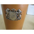 LEATHER COVERED WINE COOLER - APPR.125MM DIAM.- 170 MM HIGH - AS PER SCAN - BC