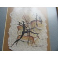 BEAUTIFUL SIGNED SHEILA COOPER DUNG PAINTING - 270X10 MM -  BUSHMEN - AS  PER SCAN