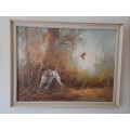 Original Oil on Canvas Painting of a dog hunting