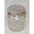 A Lovely Ladies Hobnail Crystal Toilet Jar -`Reynolds Angels` Silver Lid
