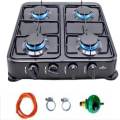 Four Plate Gas Stove with Fittings  Black