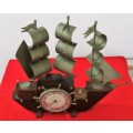 VINTAGE WOODEN SHIP CLOCK (40 x 19 - SAIL TIP 43) - CLOCK & LIGHTS NO TESTED - SEE PICTURES