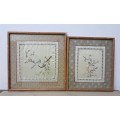2 Asian Embroidery Art - Bird on branch with flowers  - 31x27cm & 33x32cm -see pic
