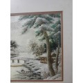 Japanese Mt Fuji Scene Silk Embroidery Art  - 44x32cm -see pic