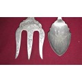 Mother of Pearl handled Bread Fork & Spoon - Fork collar has silver stamp   - as per pictures