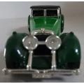 GREEN MATCHBOX MODELS OF YESTERYEAR NO Y17, 1938 HISPANO-SUIZA, MADE IN ENGLAND . LESNEY PRODUCT