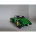 GREEN MATCHBOX MODELS OF YESTERYEAR NO Y17, 1938 HISPANO-SUIZA, MADE IN ENGLAND . LESNEY PRODUCT