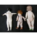 DOLLS x 3. Bisque, cloth, and bisque wire. Please see pics, and description for details