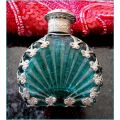 Highly Collectable Art Nouveau Style Green Glass Scent Bottle - empty