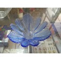 Decorative Blue Glass Leaf-fishtail Texture Bowl