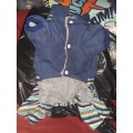 Doggy Jacket with Super Soft Fleece Lining - Navy with Stripes Size Medium