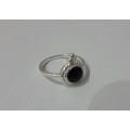 Silver Fashion Ring - Black Enamel Detail