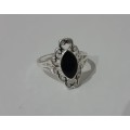 Silver Fashion Filigree Ring - Black Enamel Detail
