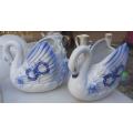 Vintage White and Blue Swan Bowl