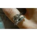 Adjustable Silver Dragon Wrap Fashion Ring - Detailed