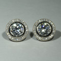 LARGE ROUND SIM DIAMOND STUD WITH SD SURROUNDS | SOLID 925 STERLING SILVER