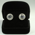 LARGE ROUND SIM DIAMOND STUD WITH SD SURROUNDS | SOLID 925 STERLING SILVER
