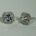 CLASSIC STYLE | LARGE SQUARE SIM DIAMOND STUD WITH SD SURROUND | SET IN SOLID 925 STERLING SILVER