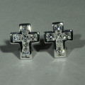 CLASSIC CROSS EARRINGS | 6X SQUARE SIM DIAMONDS | SET IN SOLID 925 SILVER | *FREE Gift Included*