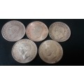 LOT OF FIVE CROWNS / 5 SHILLINGS - 1947 & 1949 - NICE CONDITION - BID PER COIN TO TAKE ALL