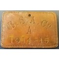 OLD RHODESIA  BSACo  HUT TAX TOKEN  1914-1915 MALE   -  AREA A  -  SHEET BRASS (Herns 800L)