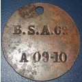 OLD RHODESIA  BSACo  HUT TAX TOKEN  1909-1910 MALE   -  AREA A  -  SHEET BRASS (Herns 800f)