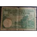 Belgian Congo 20 Francs 1929   - p10f   - Well used  but  very rare note