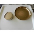 Brass ornaments for the Bar. 1x Round tray with 4x small coasters.  1x Brass coaster set of x6