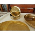Brass ornaments for the Bar. 1x Round tray with 4x small coasters.  1x Brass coaster set of x6