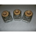Clear glass Cereal Jars with cork lids and wooden knobs. 3x jar set.