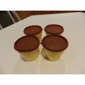Vintage Plastic Server/saver Tubs with lids.  Set of 4x yellow with brown lids.