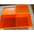 Kitchen collectable 2x Retro bright orange Pitco plastic containers. Circa 1980s.