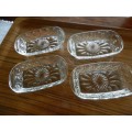Set of 4x Vintage Parfait/Sorbet dishes. Rectangular in Depression/cut glass design.