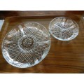 Vintage Set of 2x Glass snack servers. Fine Italian glassware with decorative cut/ depressed glass