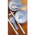 Chinese Classic Set. Blue classical design with gold rim.
