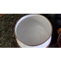 Fondue Set. Beautiful Enamel Fondue pot and lid in white with brown trim