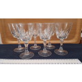 Glasses: Set of 6x Stemmed small wine or sherry glasses with pressed glass design