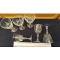 Glasses: Set of 6x Stemmed small wine or sherry glasses with pressed glass design