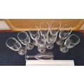 Glasses: Set of 10x Stemmed Champagne flutes in plain glass.