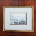 Wooden Picture Frame behind glass: Print of Vintage Dutch harbour scene by Anton Pieck.
