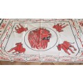 Vintage rectangular African cotton print Table cloth  black and red colours on white background