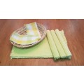 Breakfast Table set: Place mats Set of 8x Yellow place mats with fringe, 1x bread basket etc