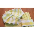 Breakfast Table set: Place mats Set of 8x Yellow place mats with fringe, 1x bread basket etc