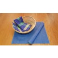 Breakfast table set. 2x Blue place mats (size 41,5x35cm), with bread basket and two cloths