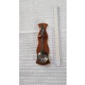 Antique Dutch Pewter wedding spoon.  18/19th Century on a wooden spoon rest.