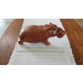 African Craft hand carved wooden Hippo.  Solid wood.  Height  13,5cm.