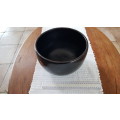 African Craft:  Matt Black earthenware Bowl/Pot with silver roundel inlay.