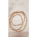 Vintage Costume Jewellery: Long Necklace strung with miniature shells and small wooden beads.