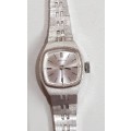 Ladies Citizen mechanical hand wind wrist watch. c1980s.  Silver plated with octagonal type face.